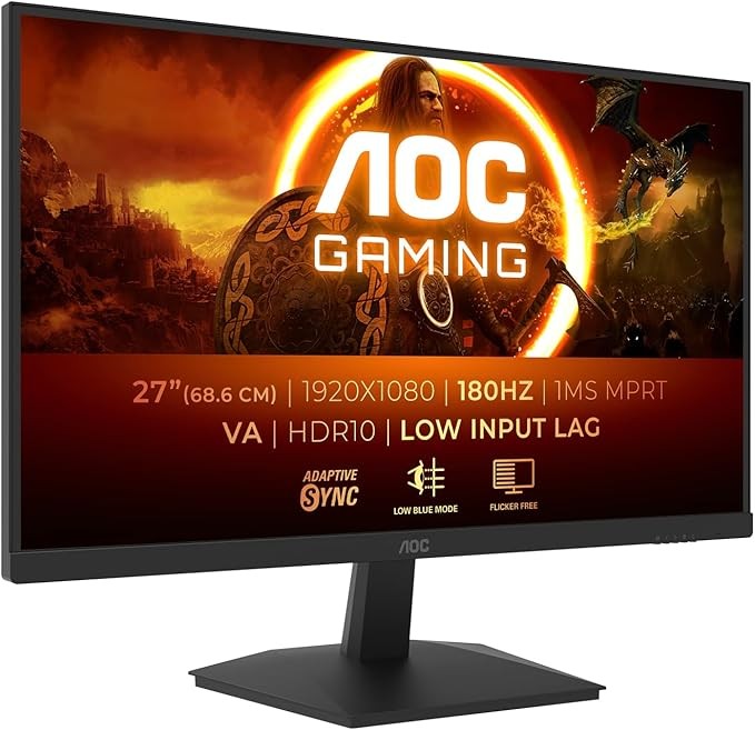 AOC Gaming 27G15N, 27-inch Full HD Monitor, 180Hz, Fast VA, 1ms, Adaptive Sync, HDR10, Low Input Lag (1920 x 1080, HDMI 2.0, DisplayPort 1.4)