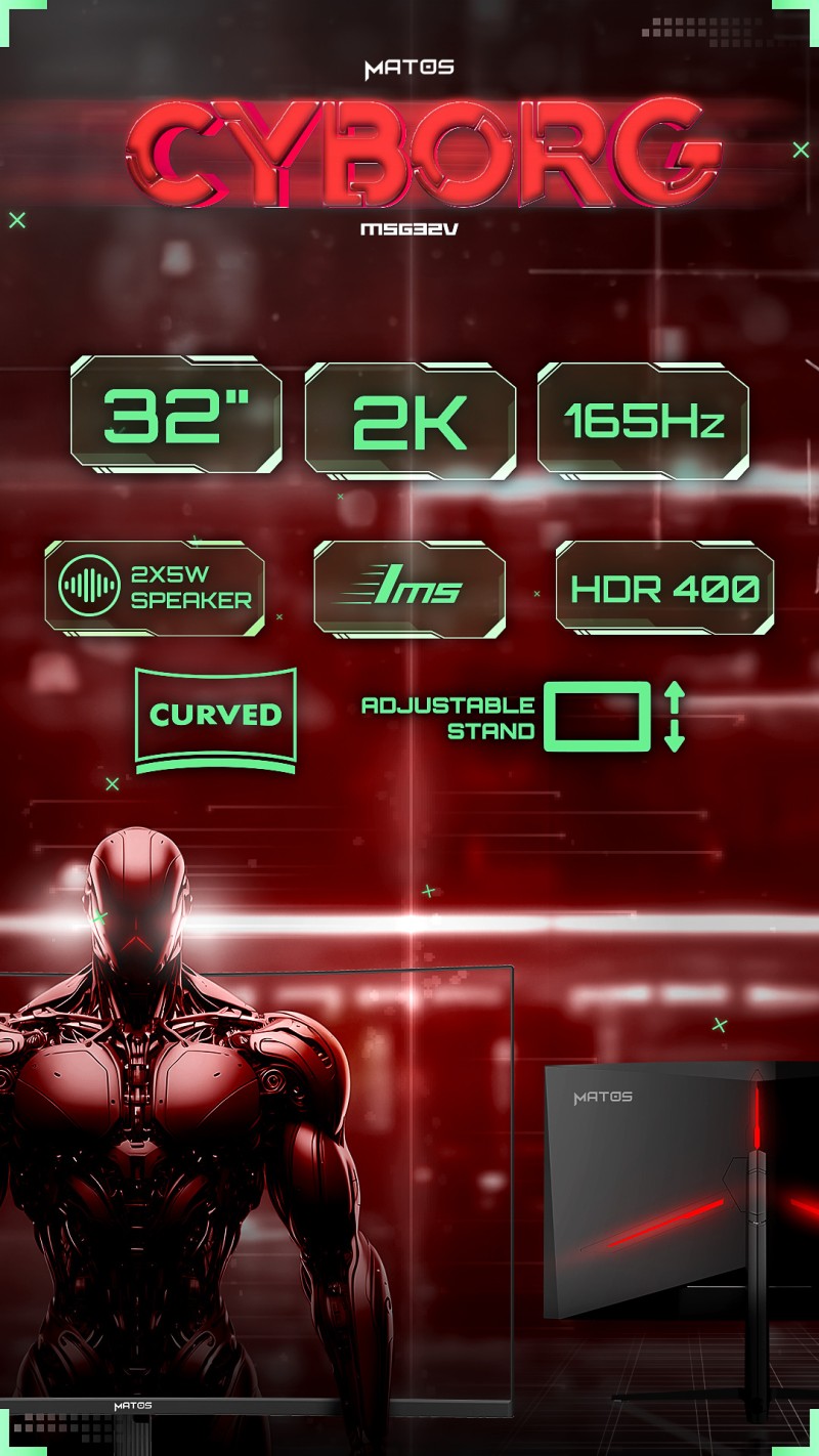 MONITOR MATOS 32P MSG32V CYBORG 165HZ / 1MS / 2K / VA / CURVED
