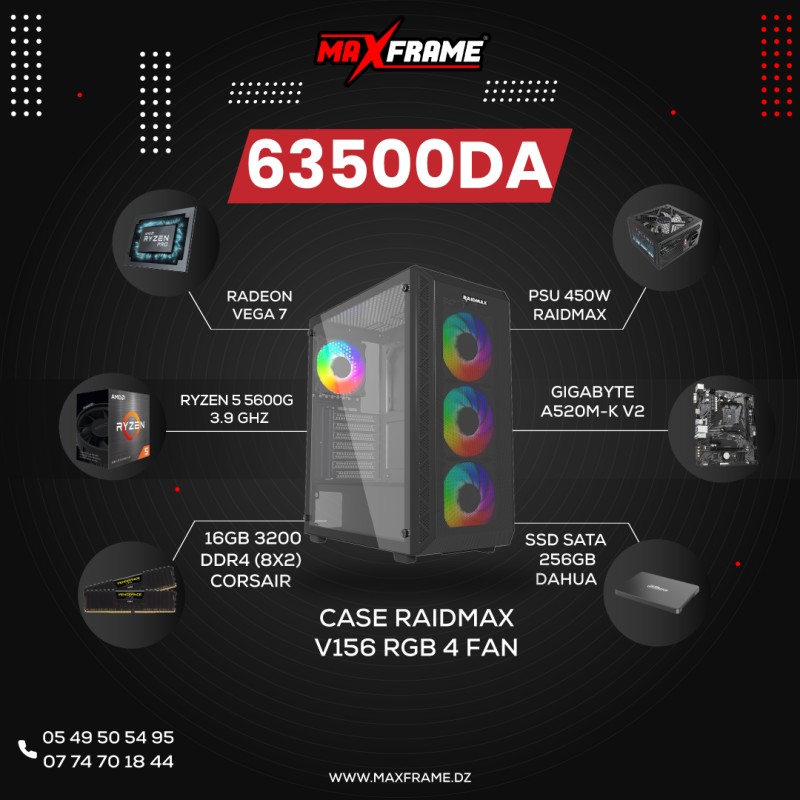 PC MAXFRAME R56G 5600G / 16GB RAM / A520 / SSD 256GB / 450W PSU / CASE RGB